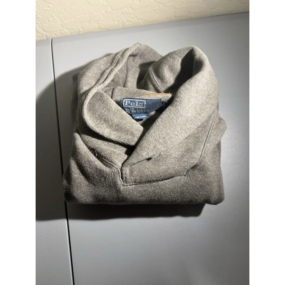 Polo Ralph‎ Lauren Mens Shawl Collar Pullover Gray Elbow Patches Medium